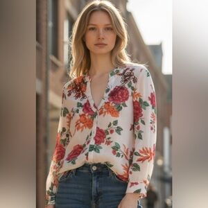 Chic connection- blouse-embroidered Floral 100% cotton -made in India
